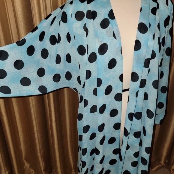 L'Couture Bernd Linek Turquoise & Black Polka Dot Chiffon Jacket Cover Up - Picture 4 of 9